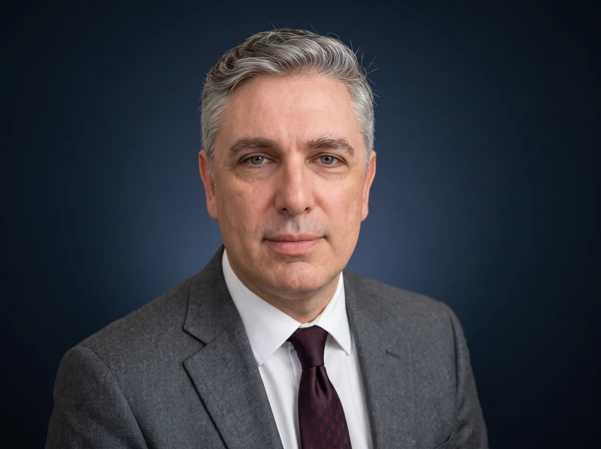 Retrato de David Gruber Ghirardi, advogado, de terno cinza e gravata
